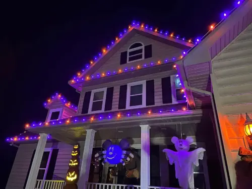 Orange and Purple lights on roof